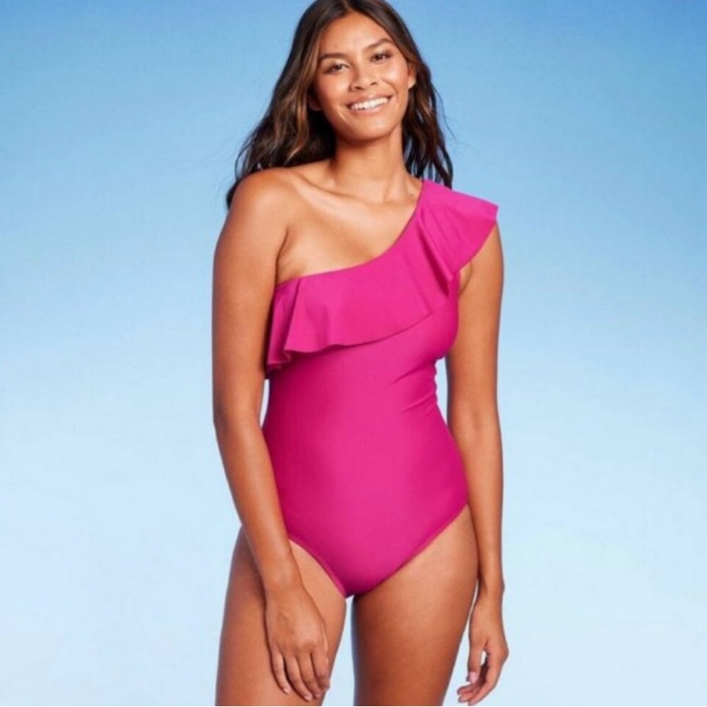 NWT Pink One-Shoulder Swimsuit - Size Small (4-6)